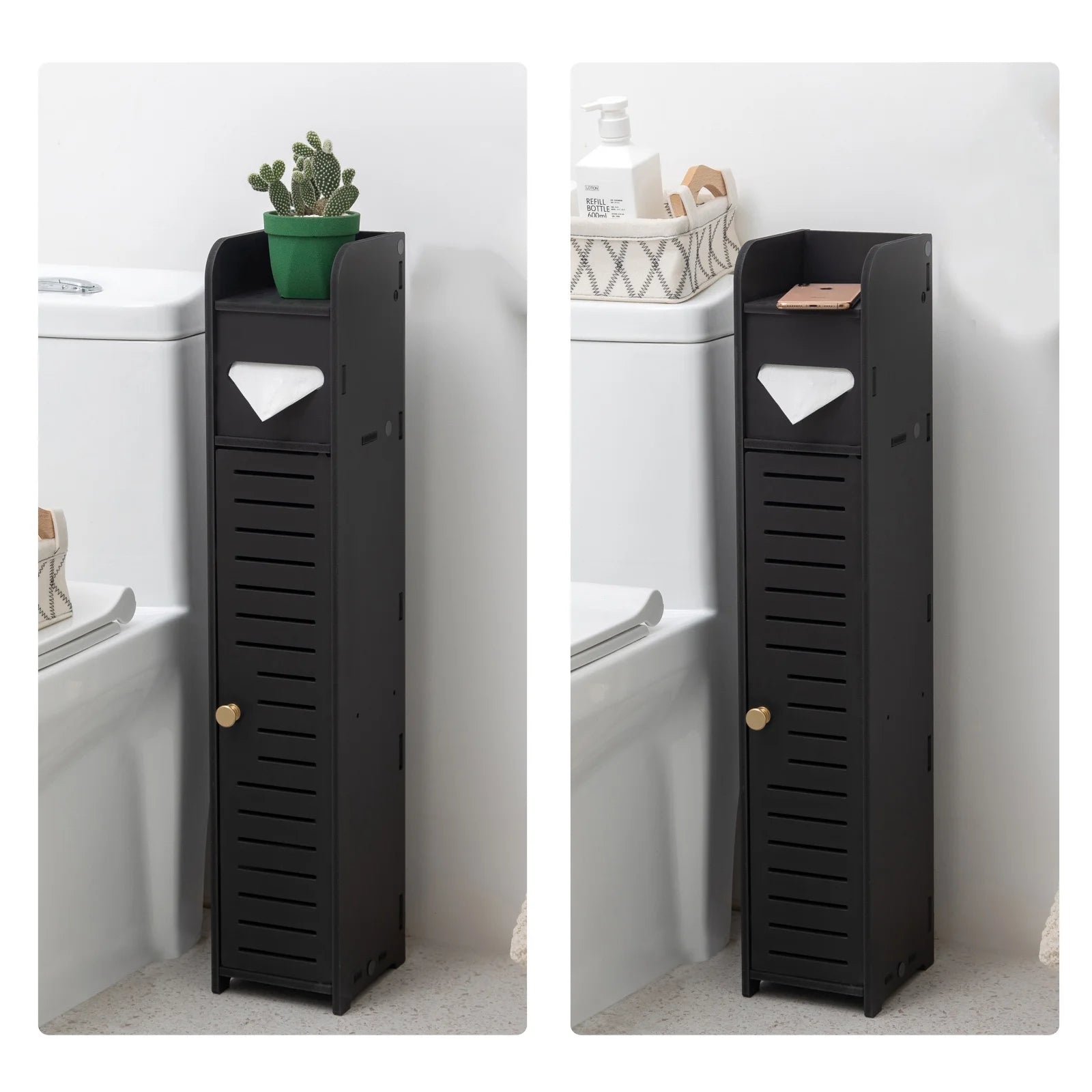 Slim Bathroom Storage Cabinet,Narrow Bathroom Stand,Black