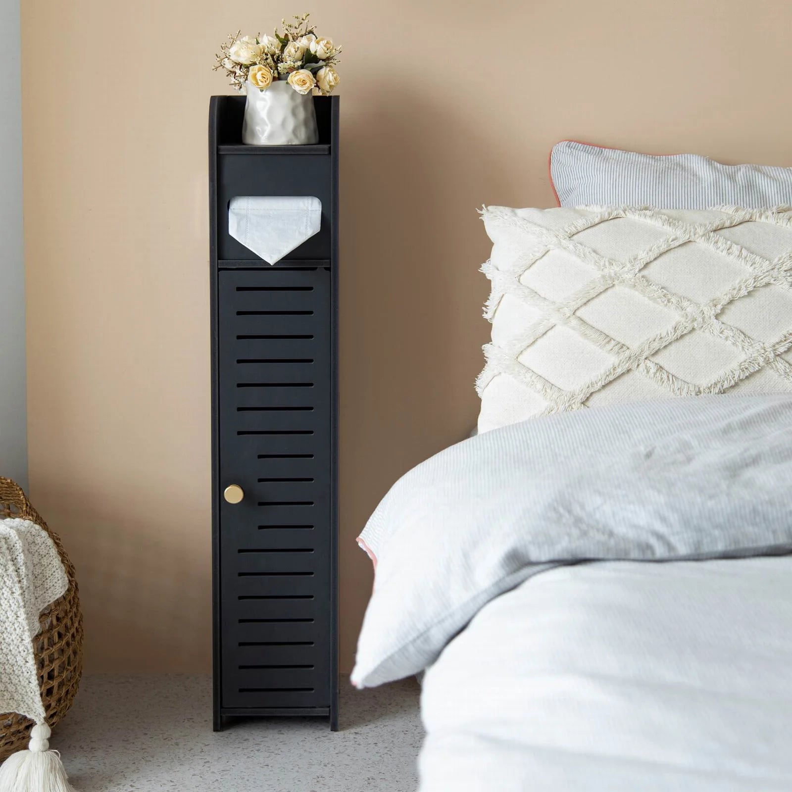 Slim Bathroom Storage Cabinet,Narrow Bathroom Stand,Black